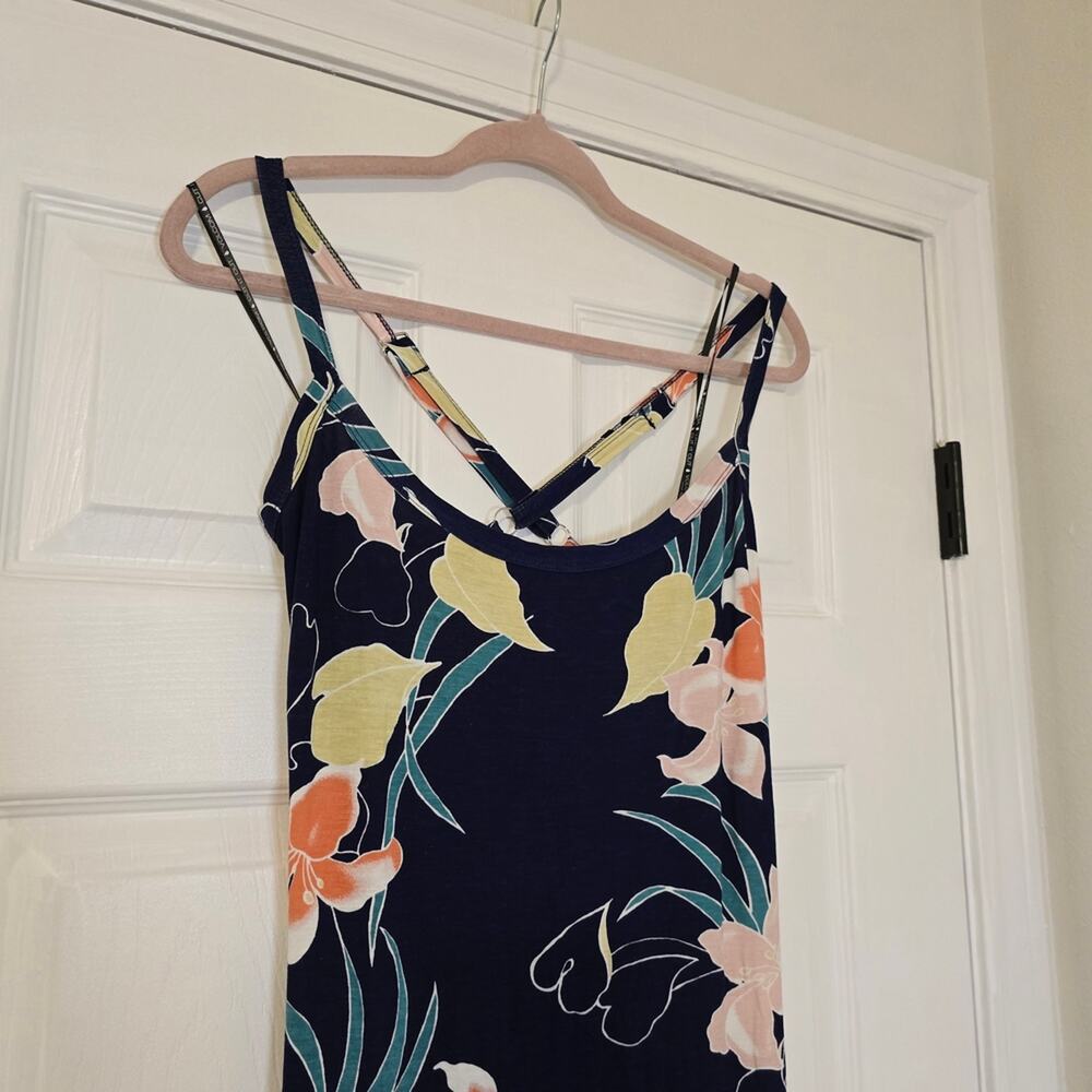 Volcom Cabananana Tropical Floral Maxi Dress Navy Racerback XL/12 - Picture 2 of 9